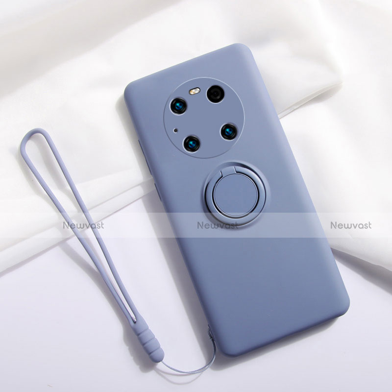 Ultra-thin Silicone Gel Soft Case Cover with Magnetic Finger Ring Stand A01 for Huawei Mate 40E Pro 4G