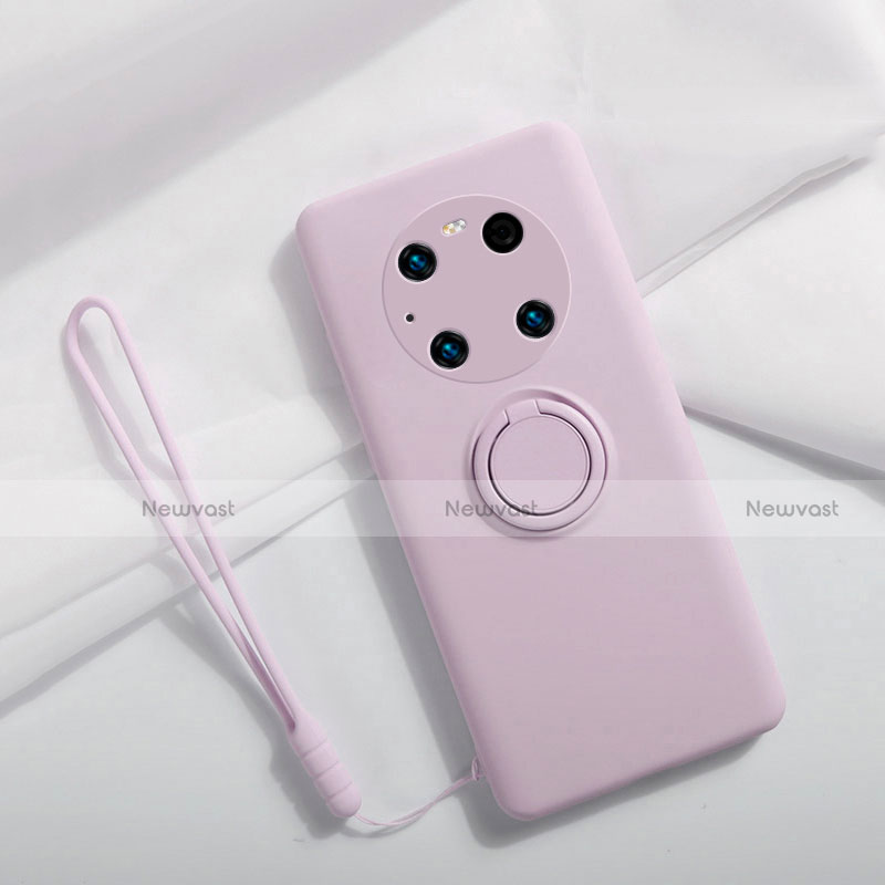 Ultra-thin Silicone Gel Soft Case Cover with Magnetic Finger Ring Stand A01 for Huawei Mate 40E Pro 4G Clove Purple