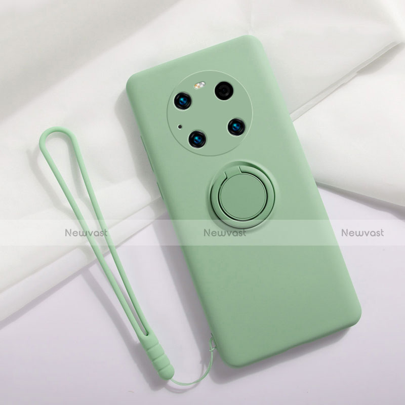 Ultra-thin Silicone Gel Soft Case Cover with Magnetic Finger Ring Stand A01 for Huawei Mate 40E Pro 4G Matcha Green