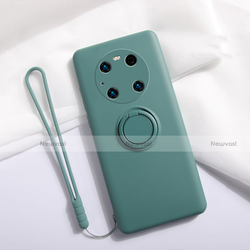 Ultra-thin Silicone Gel Soft Case Cover with Magnetic Finger Ring Stand A01 for Huawei Mate 40E Pro 4G Midnight Green