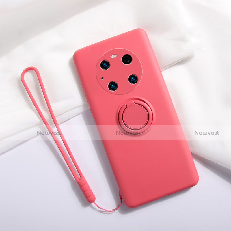 Ultra-thin Silicone Gel Soft Case Cover with Magnetic Finger Ring Stand A01 for Huawei Mate 40E Pro 5G