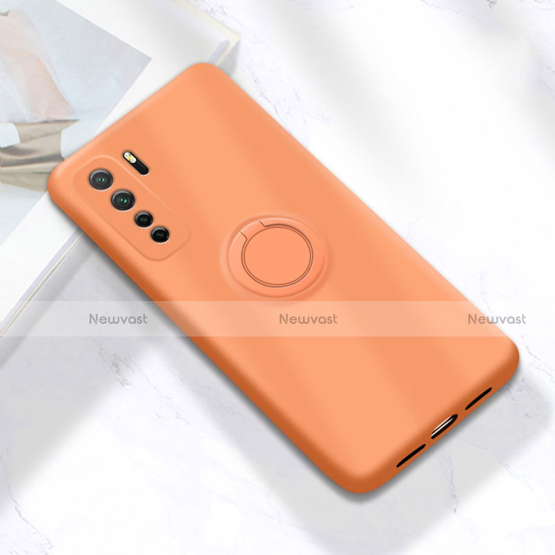 Ultra-thin Silicone Gel Soft Case Cover with Magnetic Finger Ring Stand A01 for Huawei Nova 7 SE 5G Orange