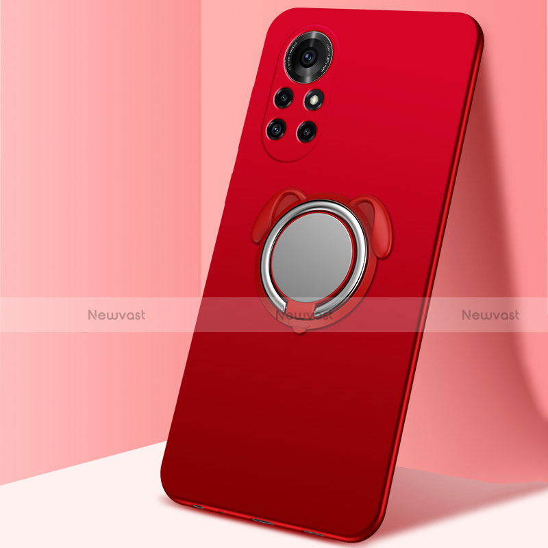 Ultra-thin Silicone Gel Soft Case Cover with Magnetic Finger Ring Stand A01 for Huawei Nova 8 5G Red