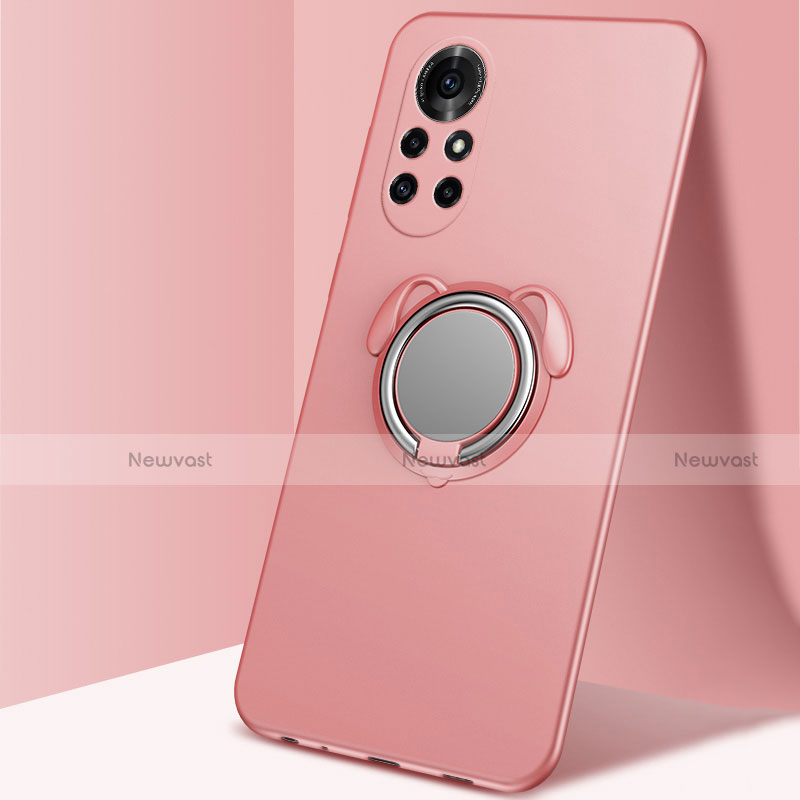 Ultra-thin Silicone Gel Soft Case Cover with Magnetic Finger Ring Stand A01 for Huawei Nova 8 5G Rose Gold