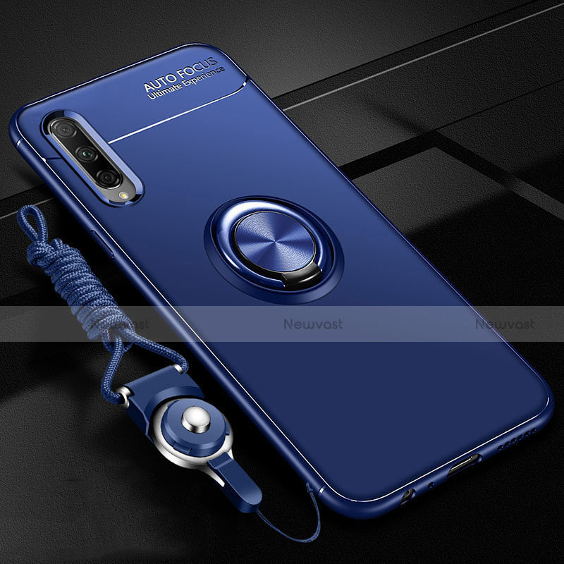 Ultra-thin Silicone Gel Soft Case Cover with Magnetic Finger Ring Stand A01 for Huawei P Smart Pro (2019) Blue