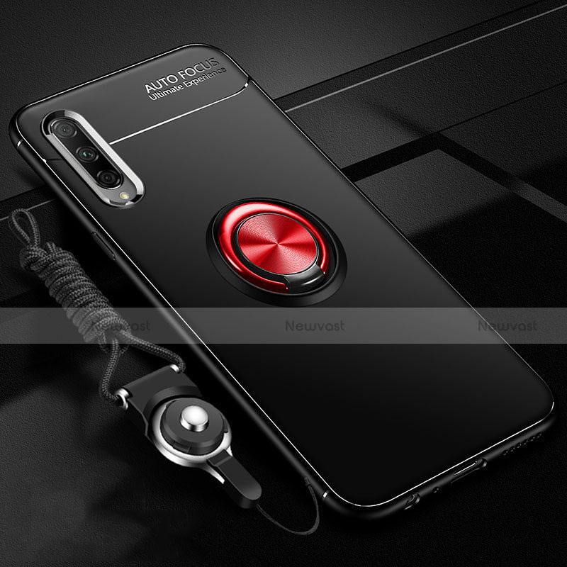 Ultra-thin Silicone Gel Soft Case Cover with Magnetic Finger Ring Stand A01 for Huawei P Smart Pro (2019) Red and Black