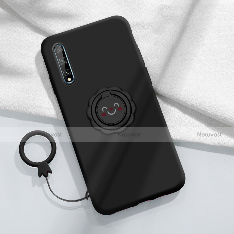 Ultra-thin Silicone Gel Soft Case Cover with Magnetic Finger Ring Stand A01 for Huawei P smart S