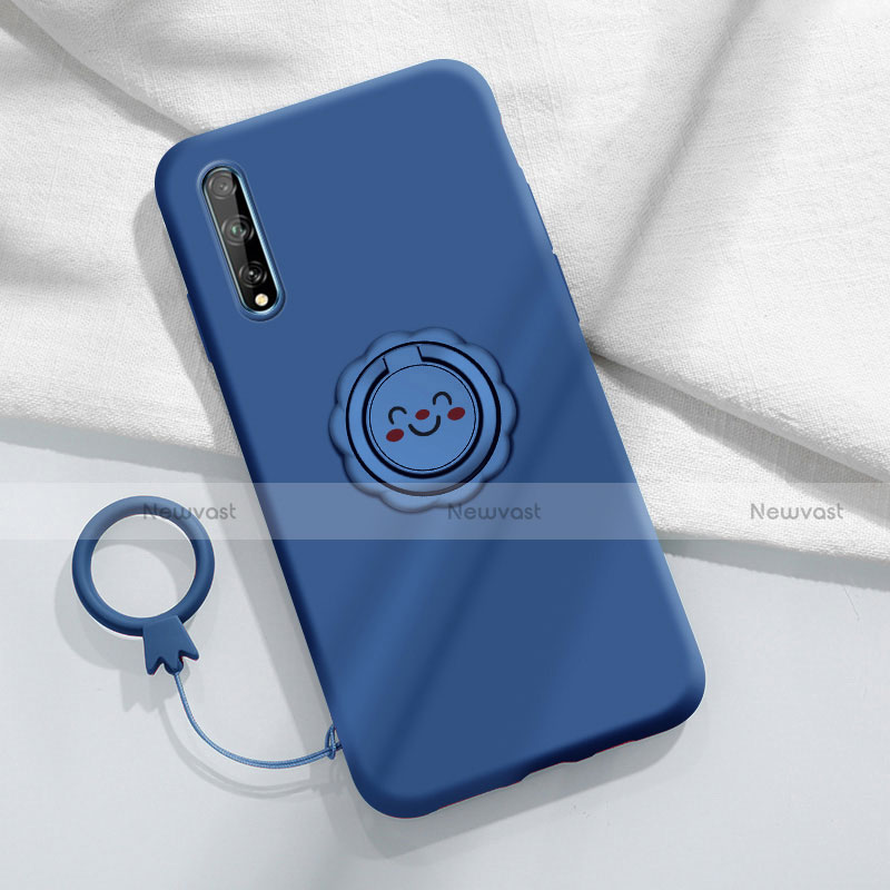 Ultra-thin Silicone Gel Soft Case Cover with Magnetic Finger Ring Stand A01 for Huawei P smart S Blue