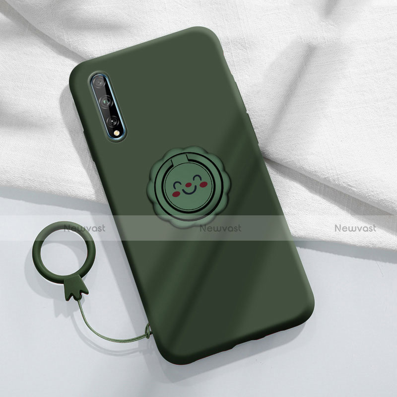 Ultra-thin Silicone Gel Soft Case Cover with Magnetic Finger Ring Stand A01 for Huawei P smart S Green