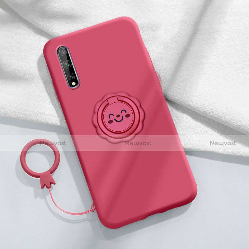 Ultra-thin Silicone Gel Soft Case Cover with Magnetic Finger Ring Stand A01 for Huawei P smart S Red Wine