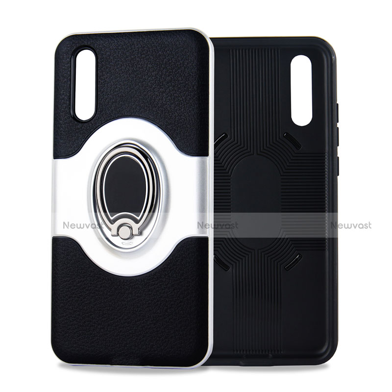 Ultra-thin Silicone Gel Soft Case Cover with Magnetic Finger Ring Stand A01 for Huawei P20 Black