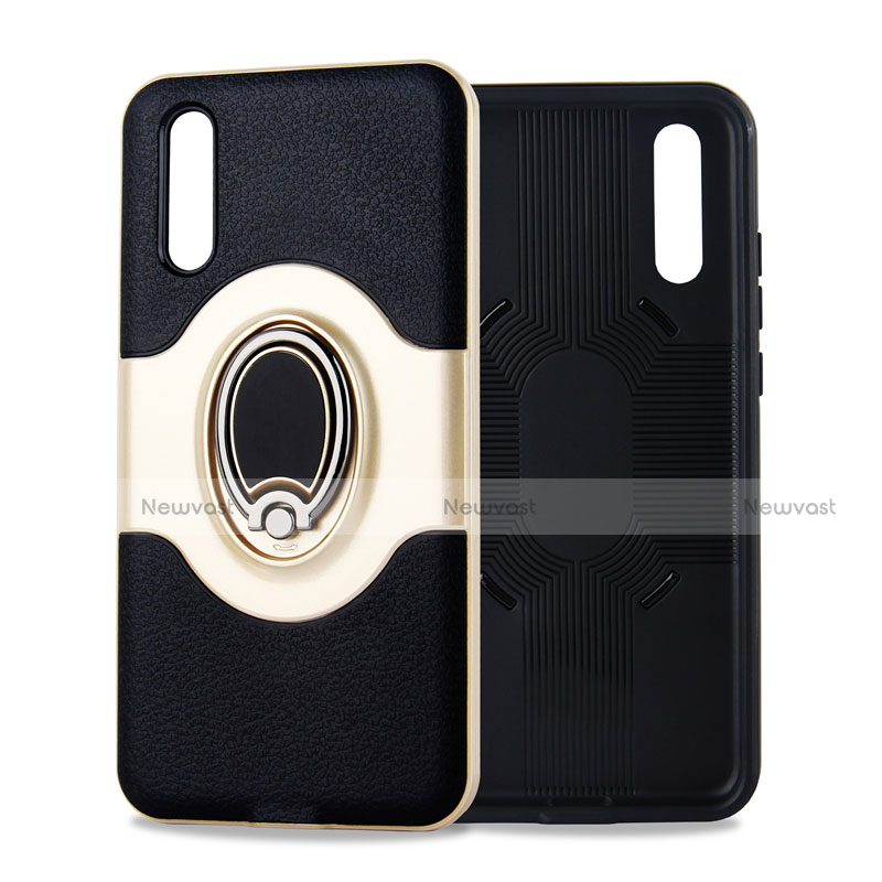 Ultra-thin Silicone Gel Soft Case Cover with Magnetic Finger Ring Stand A01 for Huawei P20 Gold