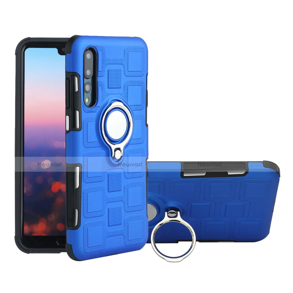 Ultra-thin Silicone Gel Soft Case Cover with Magnetic Finger Ring Stand A01 for Huawei P20 Pro Blue