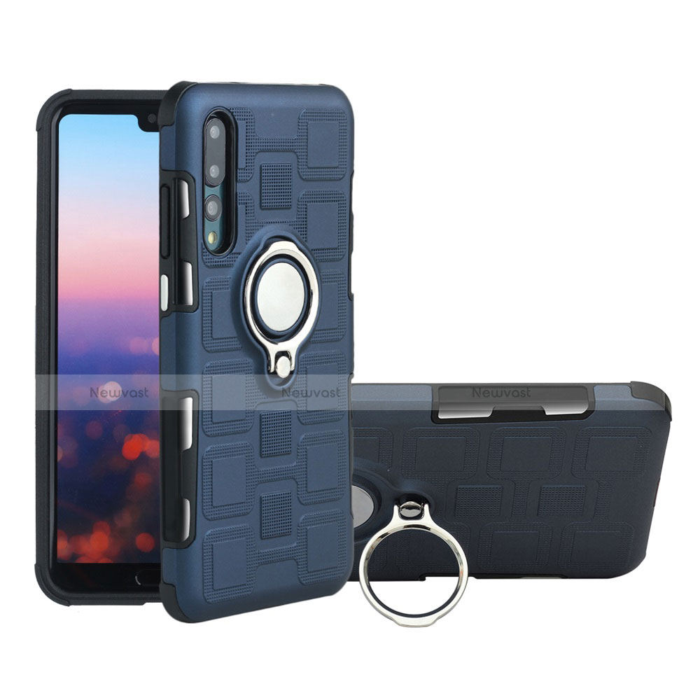 Ultra-thin Silicone Gel Soft Case Cover with Magnetic Finger Ring Stand A01 for Huawei P20 Pro Dark Gray