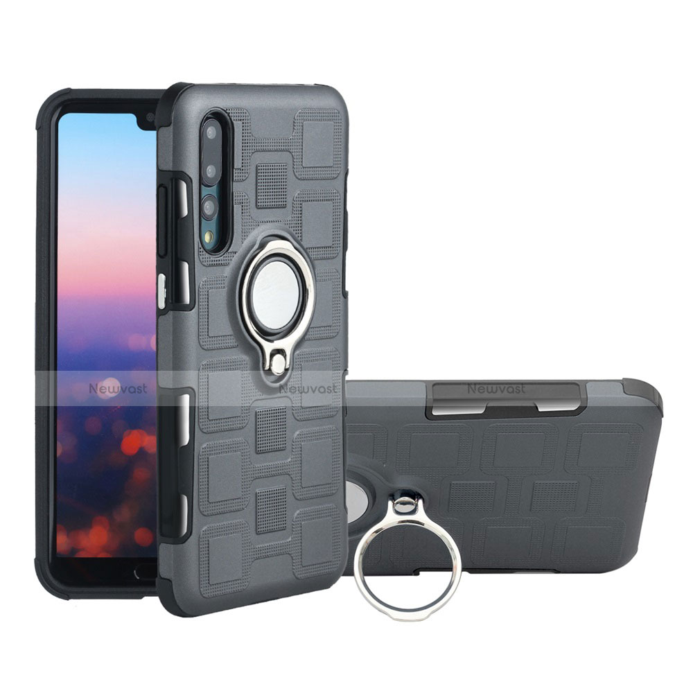 Ultra-thin Silicone Gel Soft Case Cover with Magnetic Finger Ring Stand A01 for Huawei P20 Pro Gray