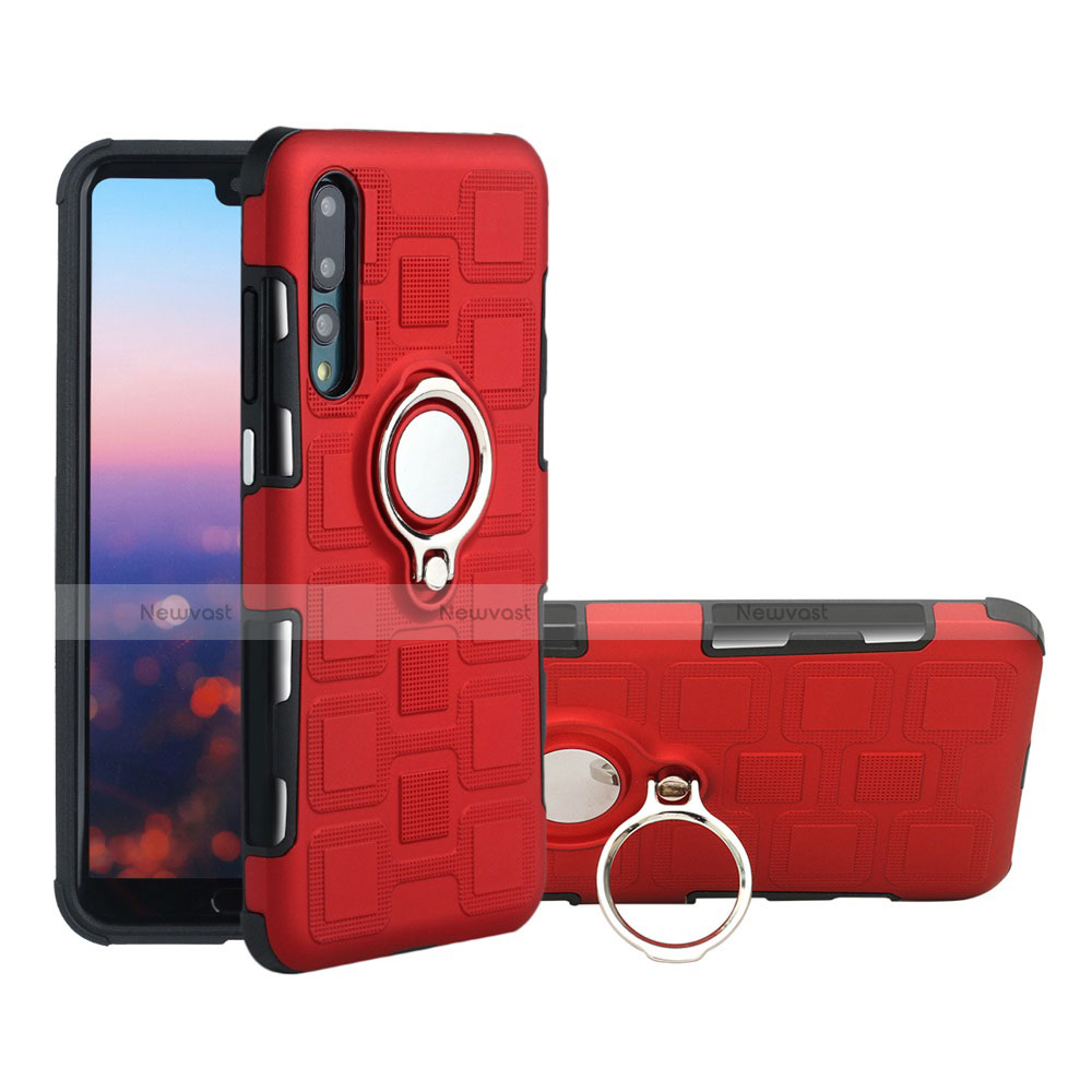 Ultra-thin Silicone Gel Soft Case Cover with Magnetic Finger Ring Stand A01 for Huawei P20 Pro Red