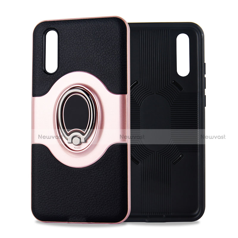 Ultra-thin Silicone Gel Soft Case Cover with Magnetic Finger Ring Stand A01 for Huawei P20 Rose Gold