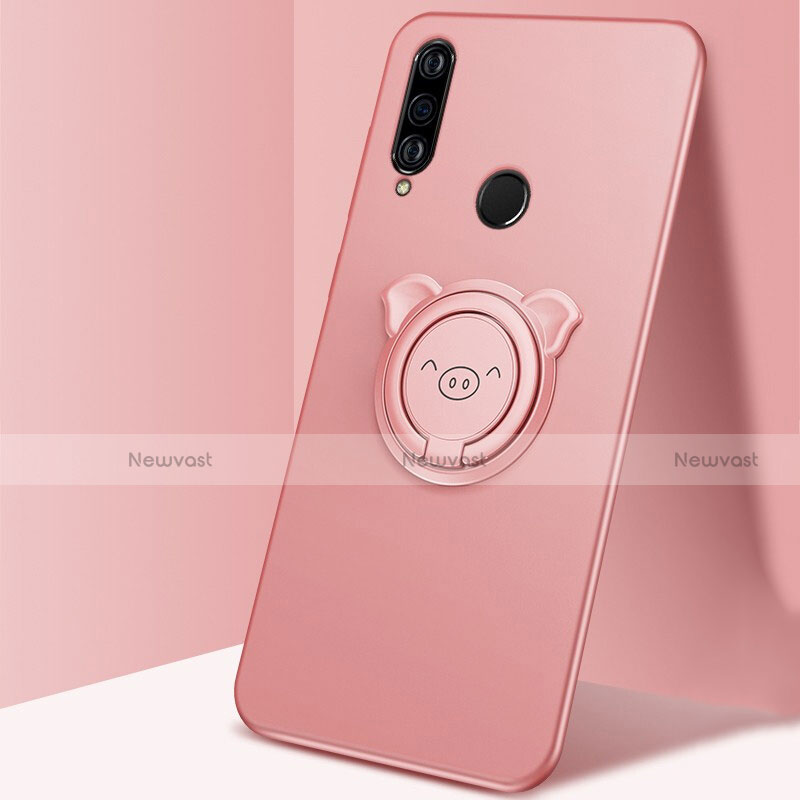 Ultra-thin Silicone Gel Soft Case Cover with Magnetic Finger Ring Stand A01 for Huawei P30 Lite XL Rose Gold