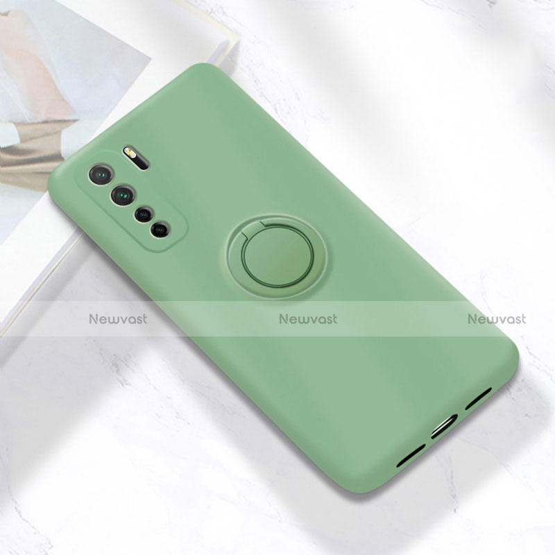 Ultra-thin Silicone Gel Soft Case Cover with Magnetic Finger Ring Stand A01 for Huawei P40 Lite 5G Cyan