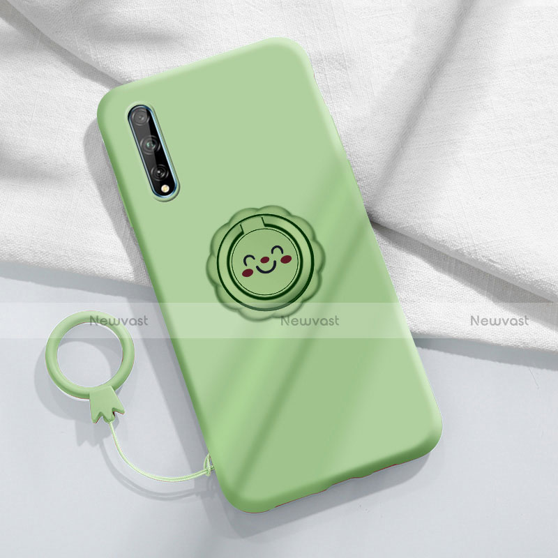 Ultra-thin Silicone Gel Soft Case Cover with Magnetic Finger Ring Stand A01 for Huawei Y8p Cyan