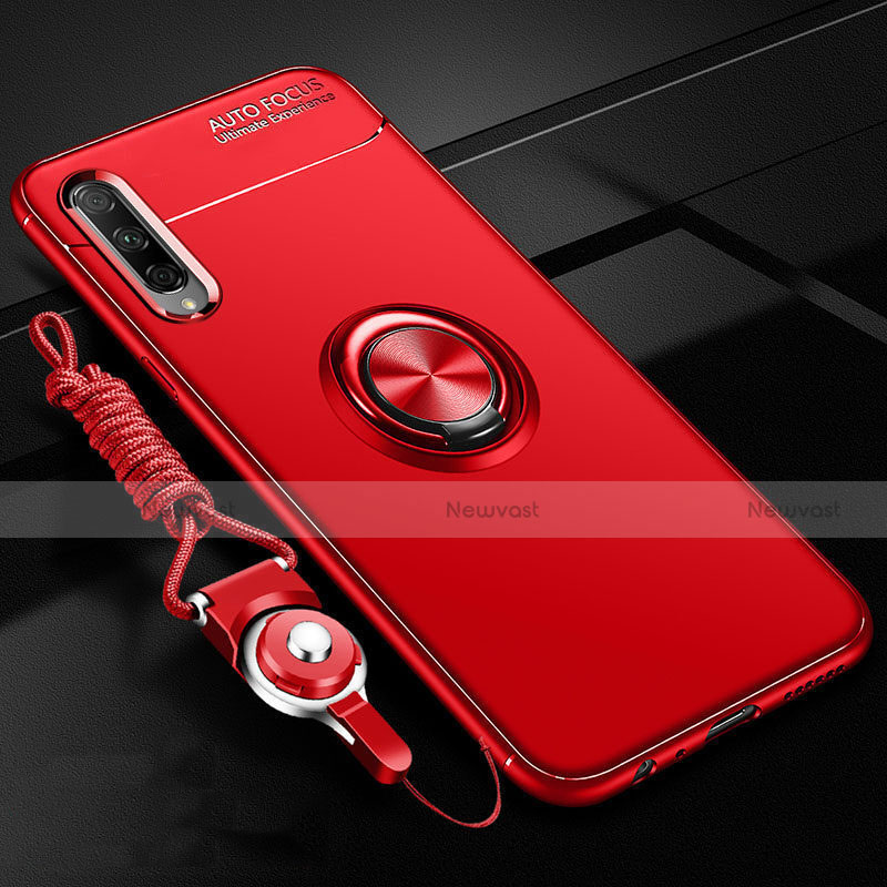 Ultra-thin Silicone Gel Soft Case Cover with Magnetic Finger Ring Stand A01 for Huawei Y9s Red
