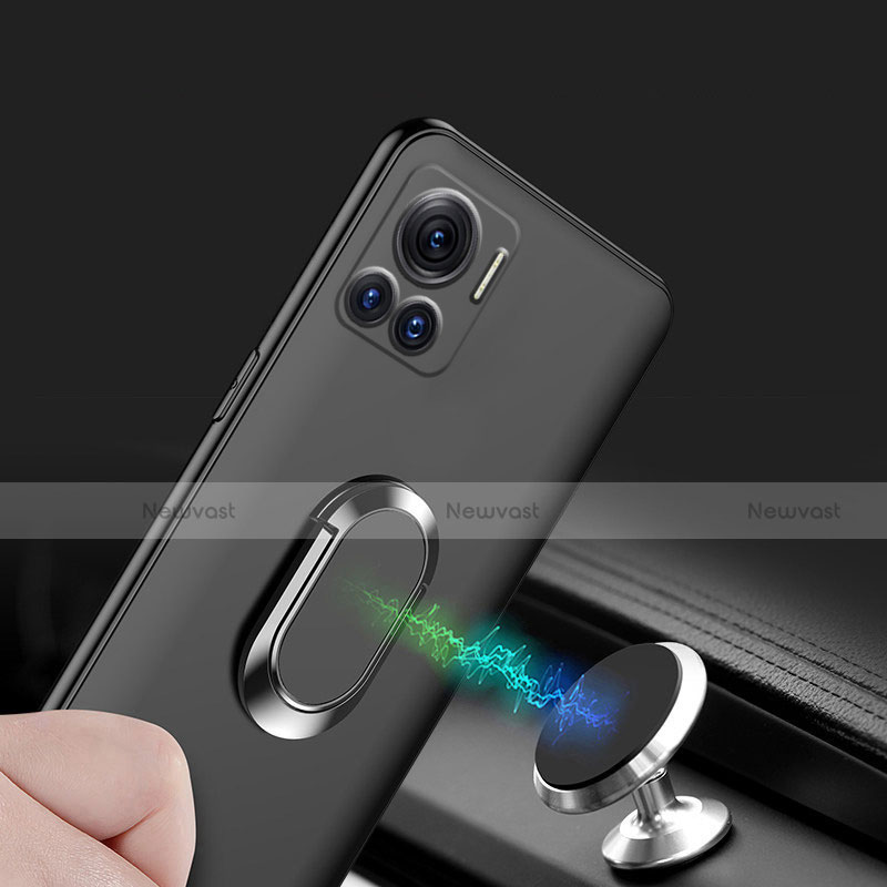 Ultra-thin Silicone Gel Soft Case Cover with Magnetic Finger Ring Stand A01 for Motorola Moto Edge X30 Pro 5G Black