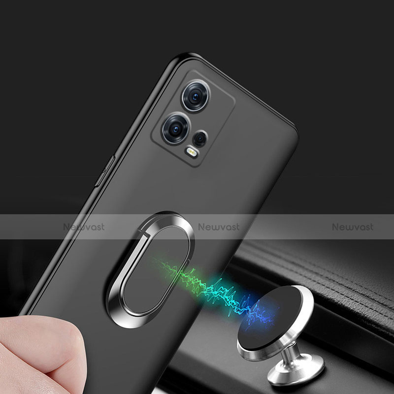 Ultra-thin Silicone Gel Soft Case Cover with Magnetic Finger Ring Stand A01 for Motorola Moto S30 Pro 5G Black