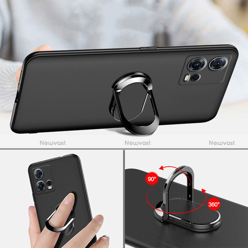 Ultra-thin Silicone Gel Soft Case Cover with Magnetic Finger Ring Stand A01 for Motorola Moto S30 Pro 5G Black