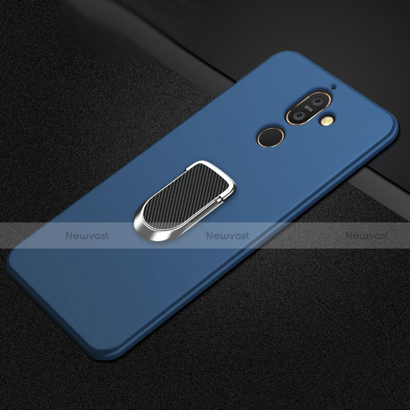 Ultra-thin Silicone Gel Soft Case Cover with Magnetic Finger Ring Stand A01 for Nokia 7 Plus Blue