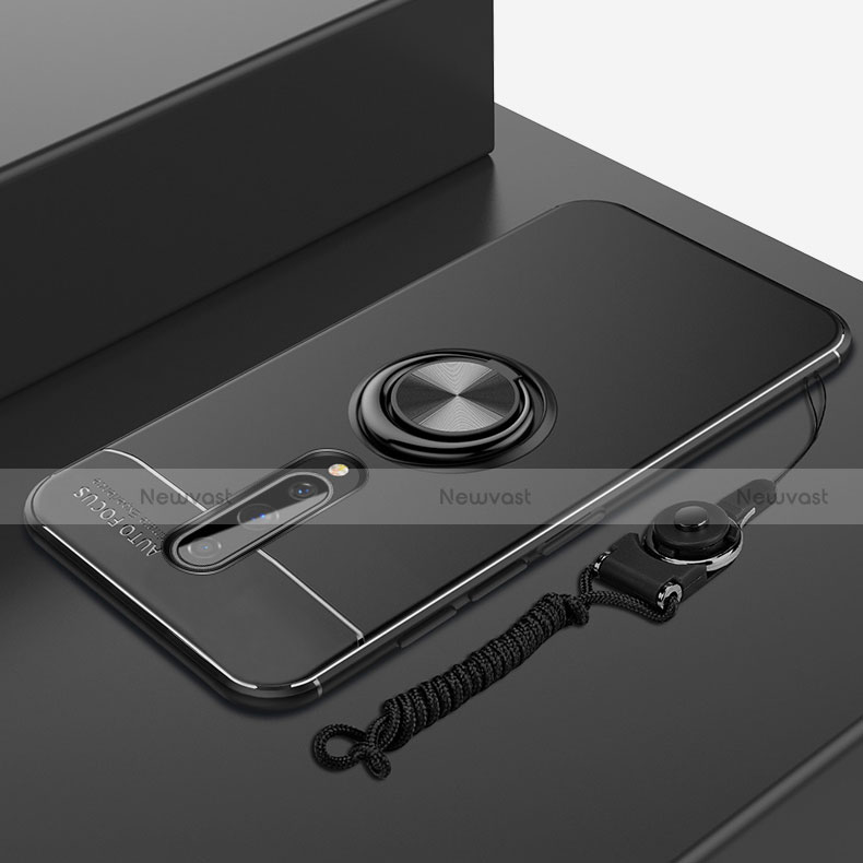 Ultra-thin Silicone Gel Soft Case Cover with Magnetic Finger Ring Stand A01 for OnePlus 8 Black