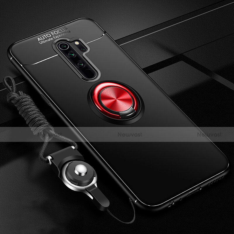 Ultra-thin Silicone Gel Soft Case Cover with Magnetic Finger Ring Stand A01 for Oppo A11 Red and Black