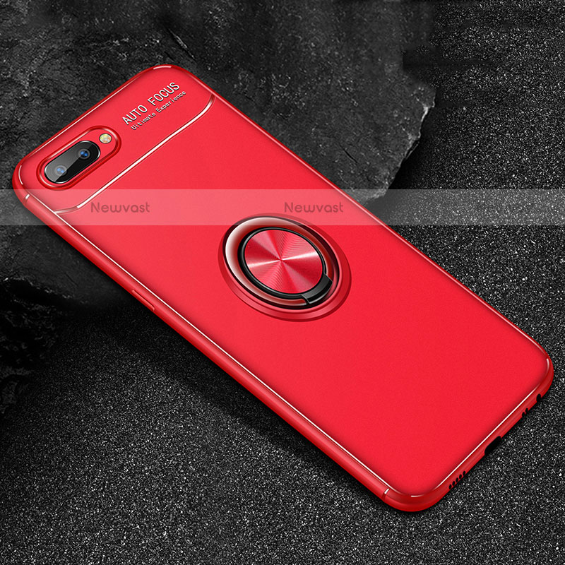 Ultra-thin Silicone Gel Soft Case Cover with Magnetic Finger Ring Stand A01 for Oppo A12e Red