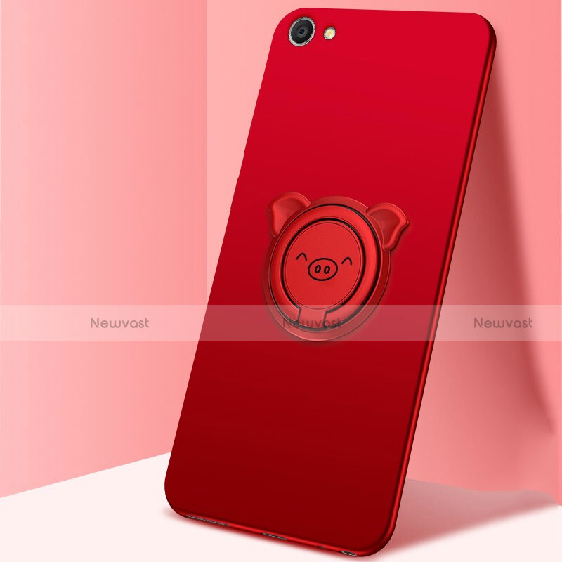 Ultra-thin Silicone Gel Soft Case Cover with Magnetic Finger Ring Stand A01 for Oppo A3 Red