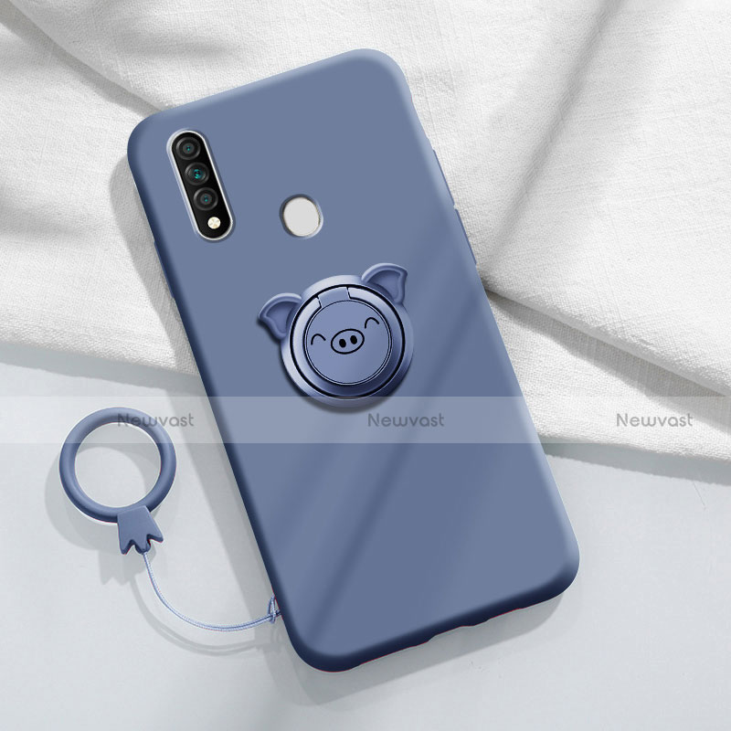 Ultra-thin Silicone Gel Soft Case Cover with Magnetic Finger Ring Stand A01 for Oppo A31 Gray