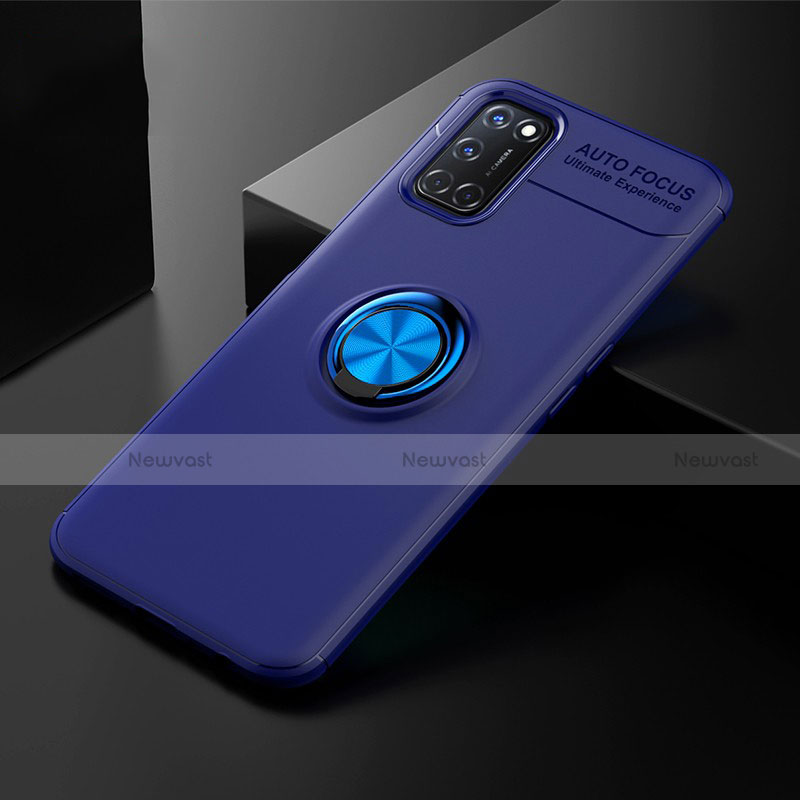 Ultra-thin Silicone Gel Soft Case Cover with Magnetic Finger Ring Stand A01 for Oppo A72 Blue