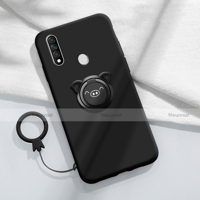 Ultra-thin Silicone Gel Soft Case Cover with Magnetic Finger Ring Stand A01 for Oppo A8 Black