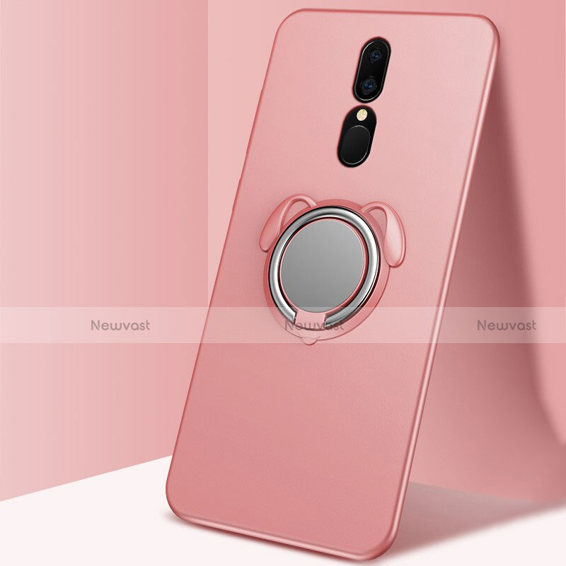 Ultra-thin Silicone Gel Soft Case Cover with Magnetic Finger Ring Stand A01 for Oppo A9 Rose Gold