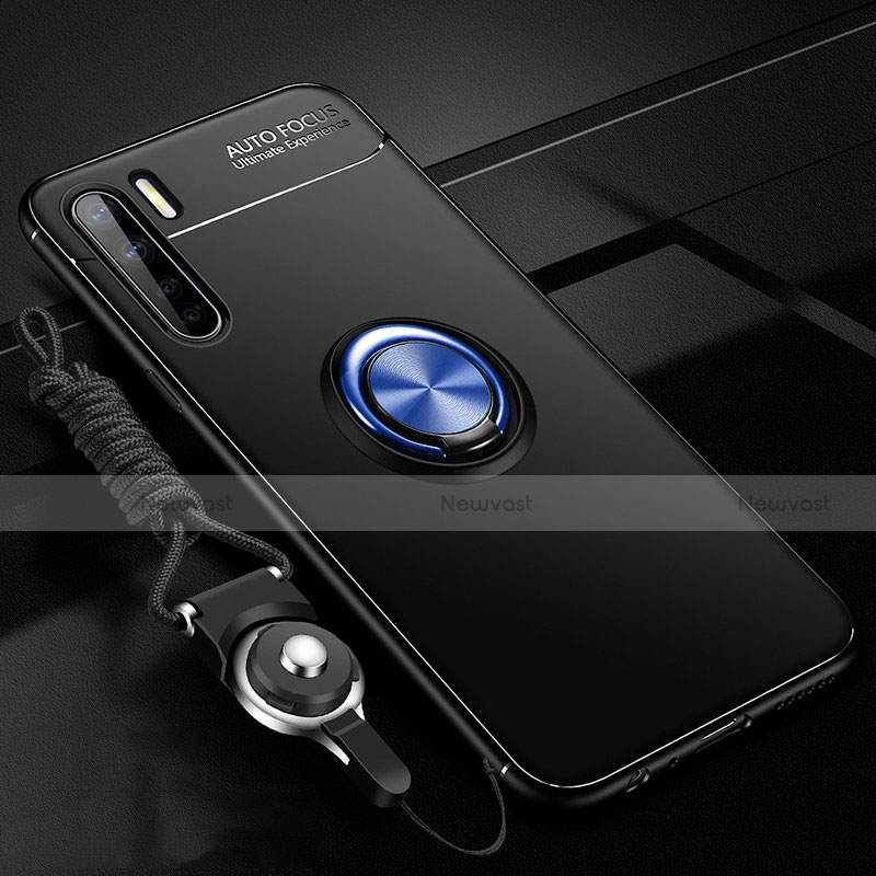 Ultra-thin Silicone Gel Soft Case Cover with Magnetic Finger Ring Stand A01 for Oppo A91 Blue and Black