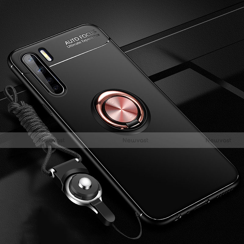 Ultra-thin Silicone Gel Soft Case Cover with Magnetic Finger Ring Stand A01 for Oppo A91 Gold and Black