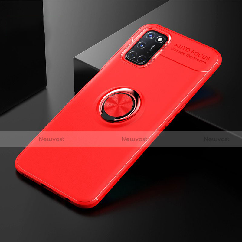 Ultra-thin Silicone Gel Soft Case Cover with Magnetic Finger Ring Stand A01 for Oppo A92 Red