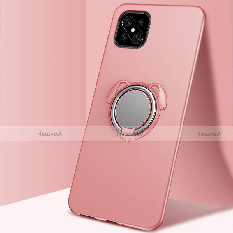 Ultra-thin Silicone Gel Soft Case Cover with Magnetic Finger Ring Stand A01 for Oppo A92s 5G Rose Gold