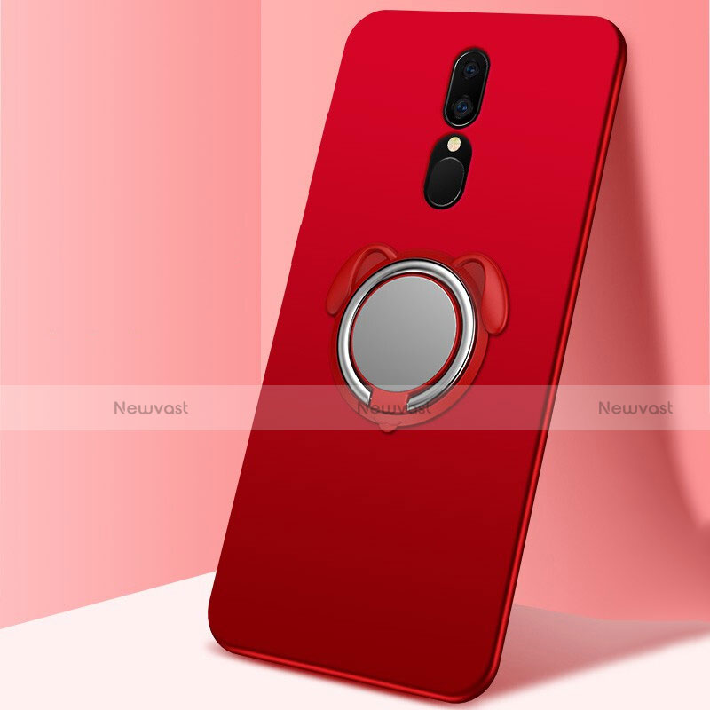 Ultra-thin Silicone Gel Soft Case Cover with Magnetic Finger Ring Stand A01 for Oppo A9X Red