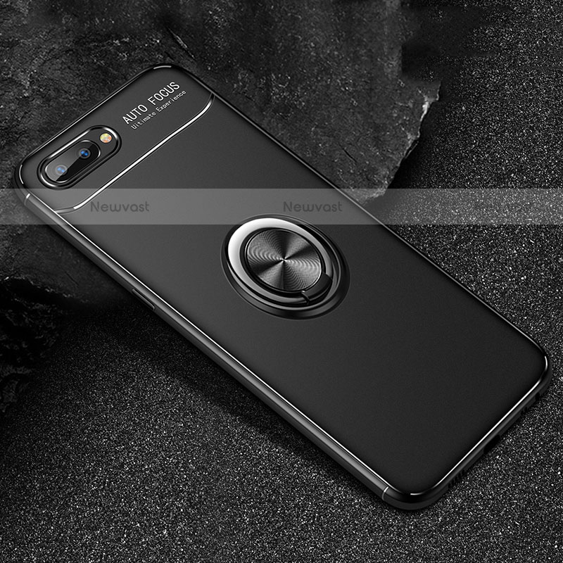 Ultra-thin Silicone Gel Soft Case Cover with Magnetic Finger Ring Stand A01 for Oppo AX5 Black