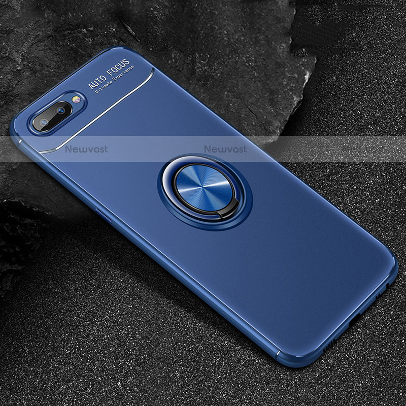 Ultra-thin Silicone Gel Soft Case Cover with Magnetic Finger Ring Stand A01 for Oppo AX5 Blue