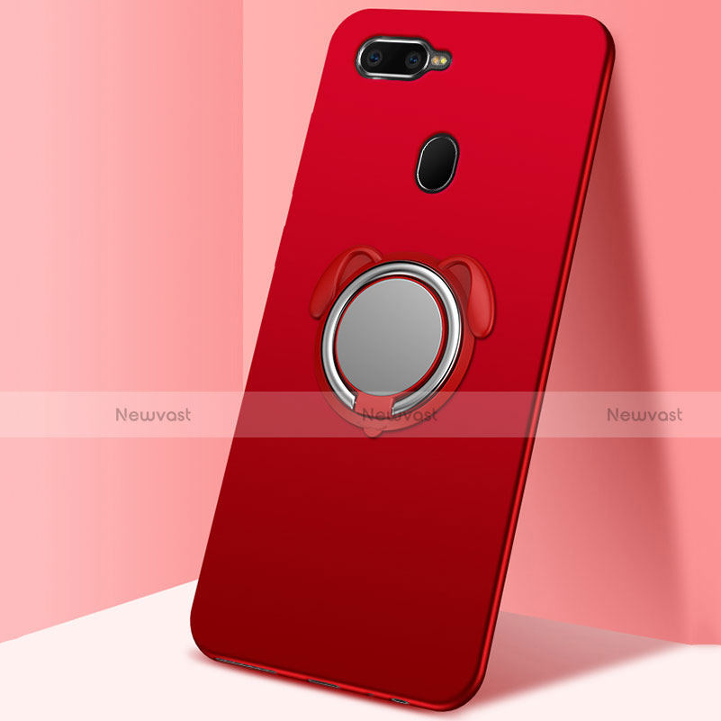 Ultra-thin Silicone Gel Soft Case Cover with Magnetic Finger Ring Stand A01 for Oppo AX7 Red