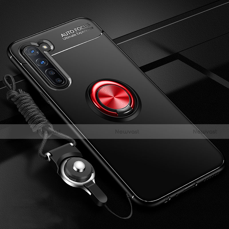 Ultra-thin Silicone Gel Soft Case Cover with Magnetic Finger Ring Stand A01 for Oppo F15 Red and Black