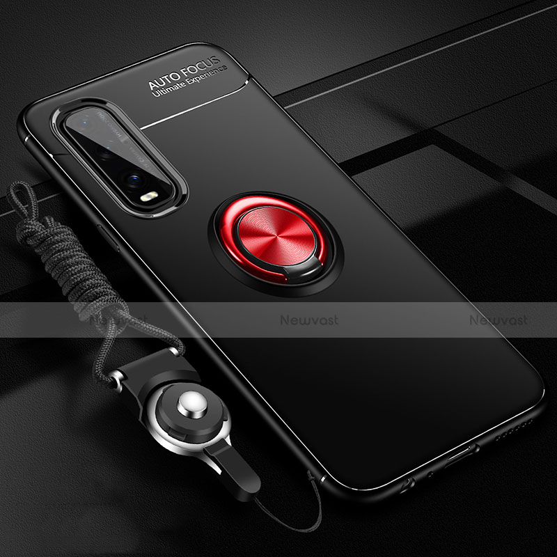 Ultra-thin Silicone Gel Soft Case Cover with Magnetic Finger Ring Stand A01 for Oppo Find X2 Red and Black