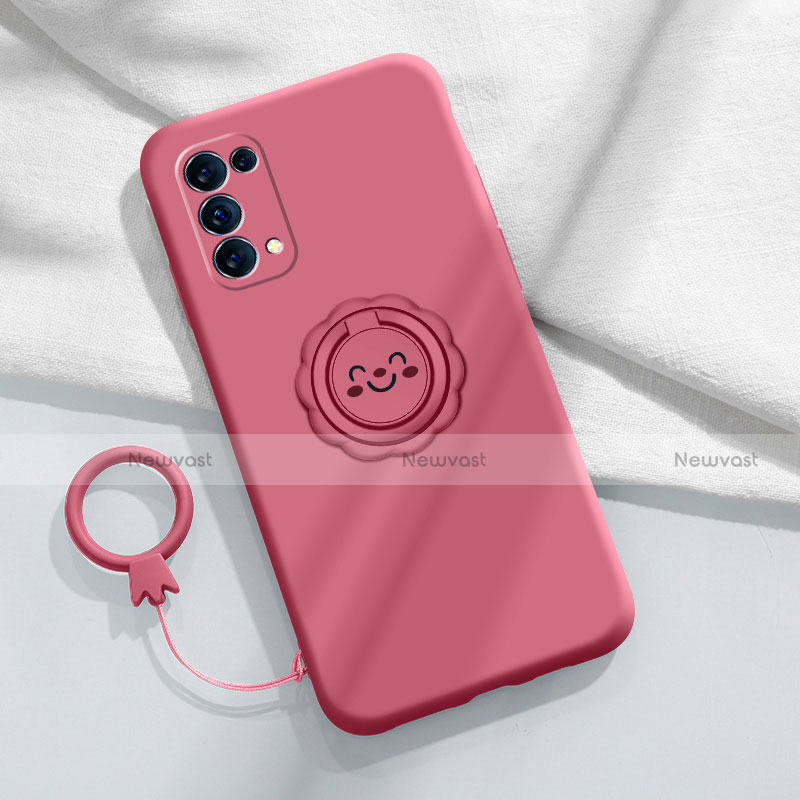 Ultra-thin Silicone Gel Soft Case Cover with Magnetic Finger Ring Stand A01 for Oppo Find X3 Lite 5G Red Wine