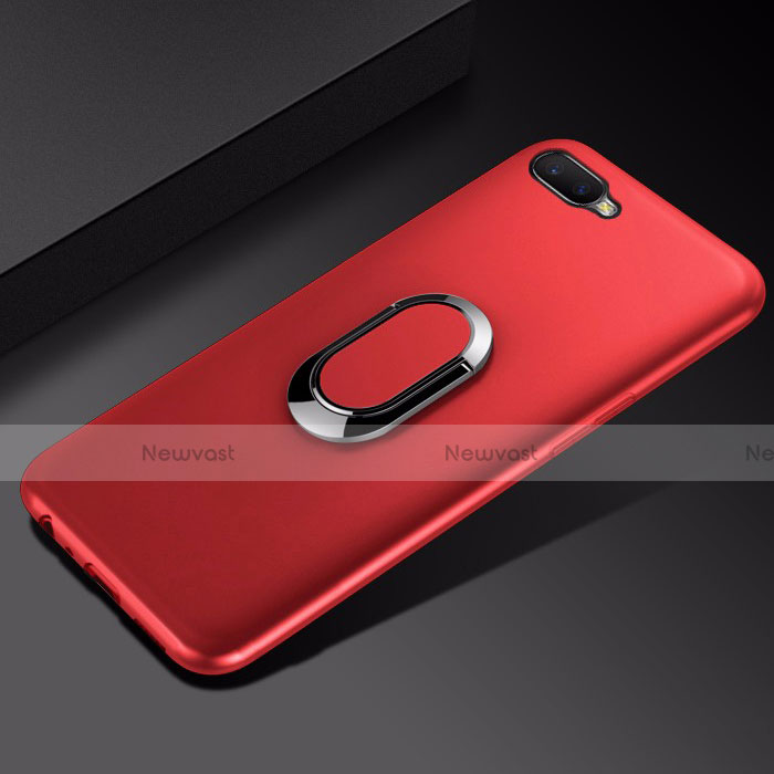 Ultra-thin Silicone Gel Soft Case Cover with Magnetic Finger Ring Stand A01 for Oppo K1 Red