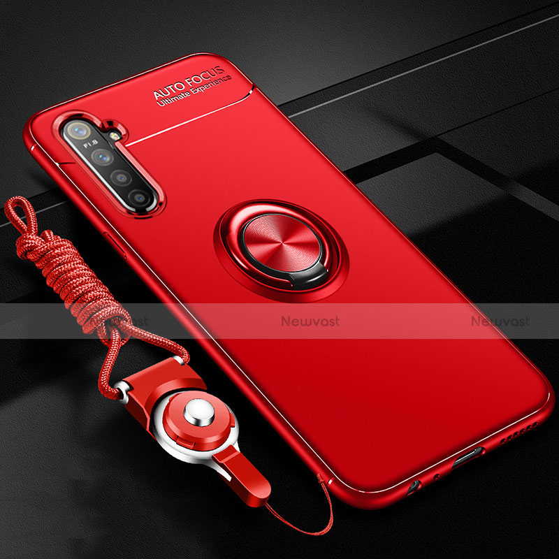 Ultra-thin Silicone Gel Soft Case Cover with Magnetic Finger Ring Stand A01 for Oppo K5 Red